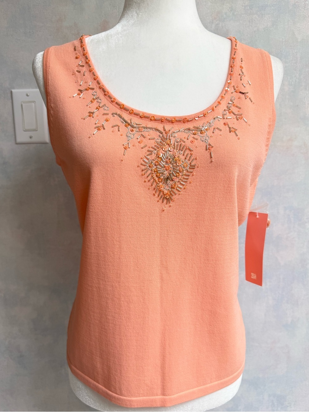 VTG Dress Barn Bling Beaded Peach Tank. Career Separates! Plenty of Stretch NWT